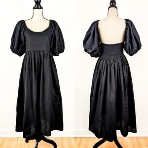 🦋LAST🦋 NWT Bali ELF Cheri Linen Midi Dress, Black, Size Large